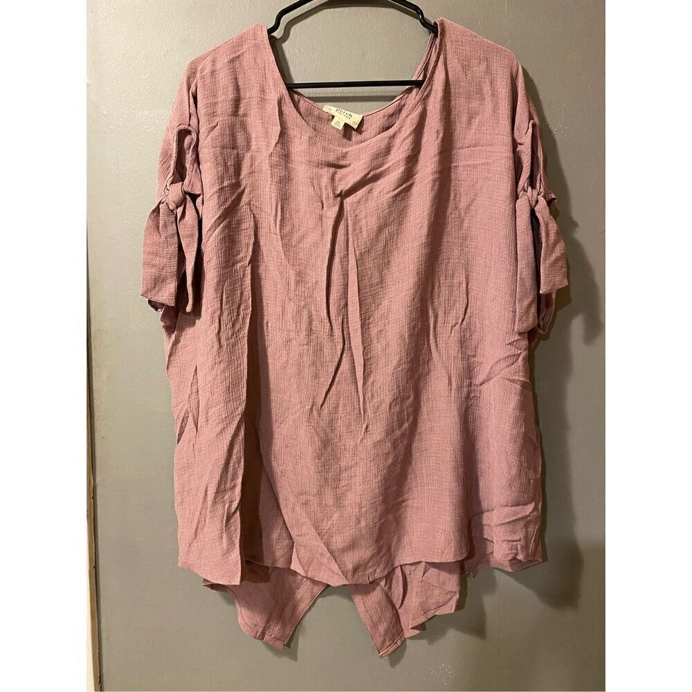 Perch By Blu Pepper Purple/Mauve Scoop Neck Tie Sleeves Button Down Back 3X